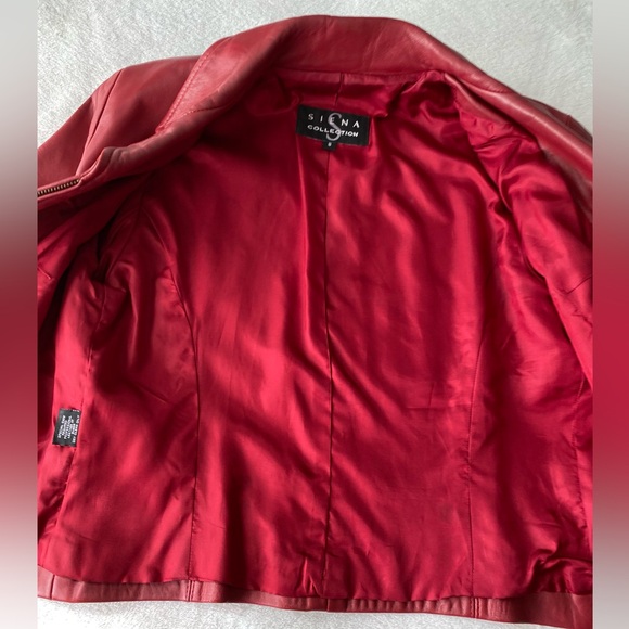 🍂 Vintage Siena Collection red leather cropped moto jacket sz 8 - Picture 7 of 14